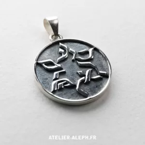 Pendentif rond "Am Israël Haï" dans l'étoile de David